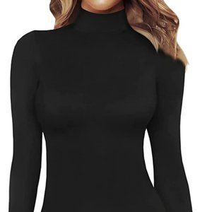 MANGOPOP Women's Mock Turtle Neck Long Sleeve Tops Bodysuit Jumpsuit